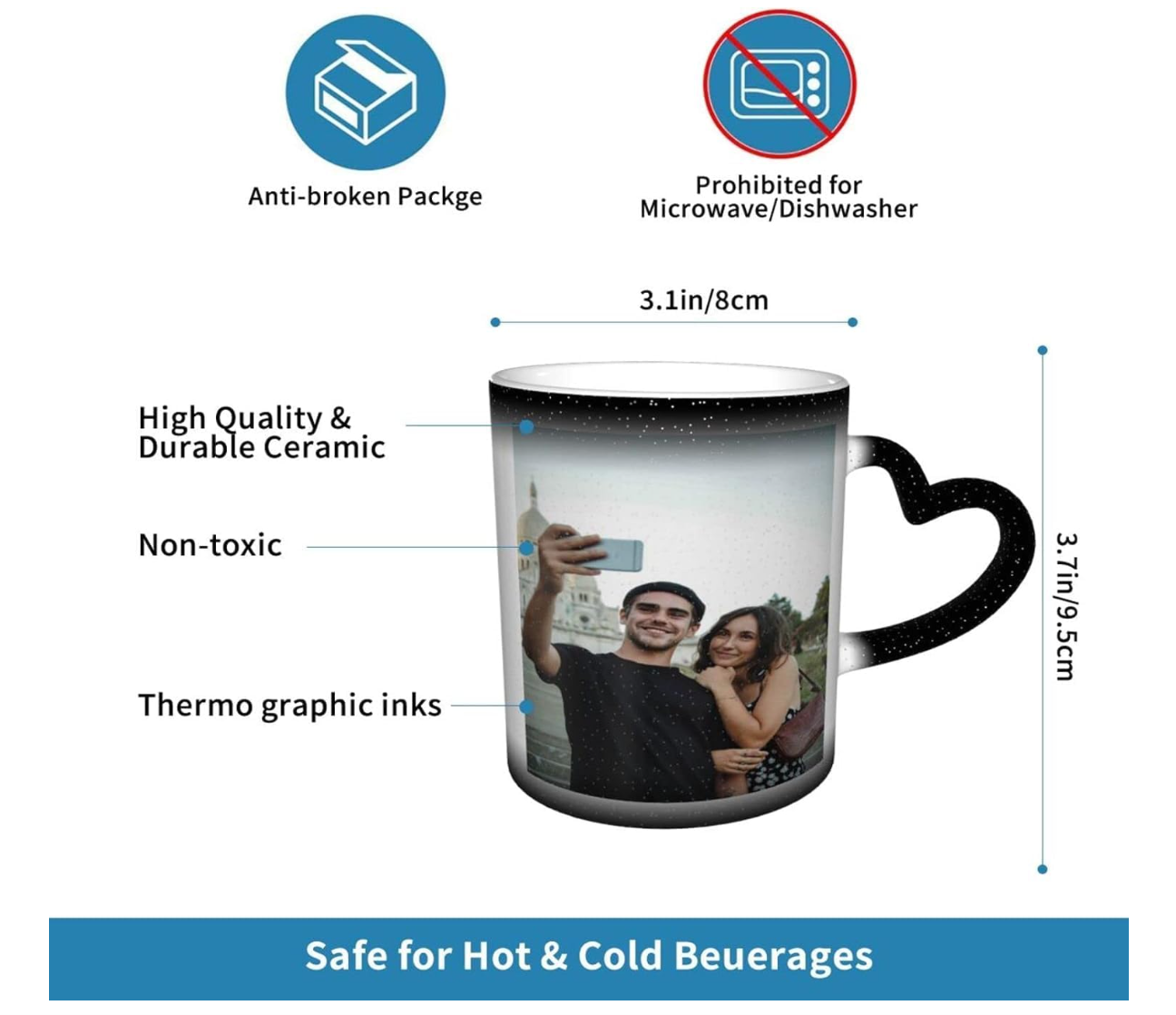Heart-shaped handle starry sky color-changing cup